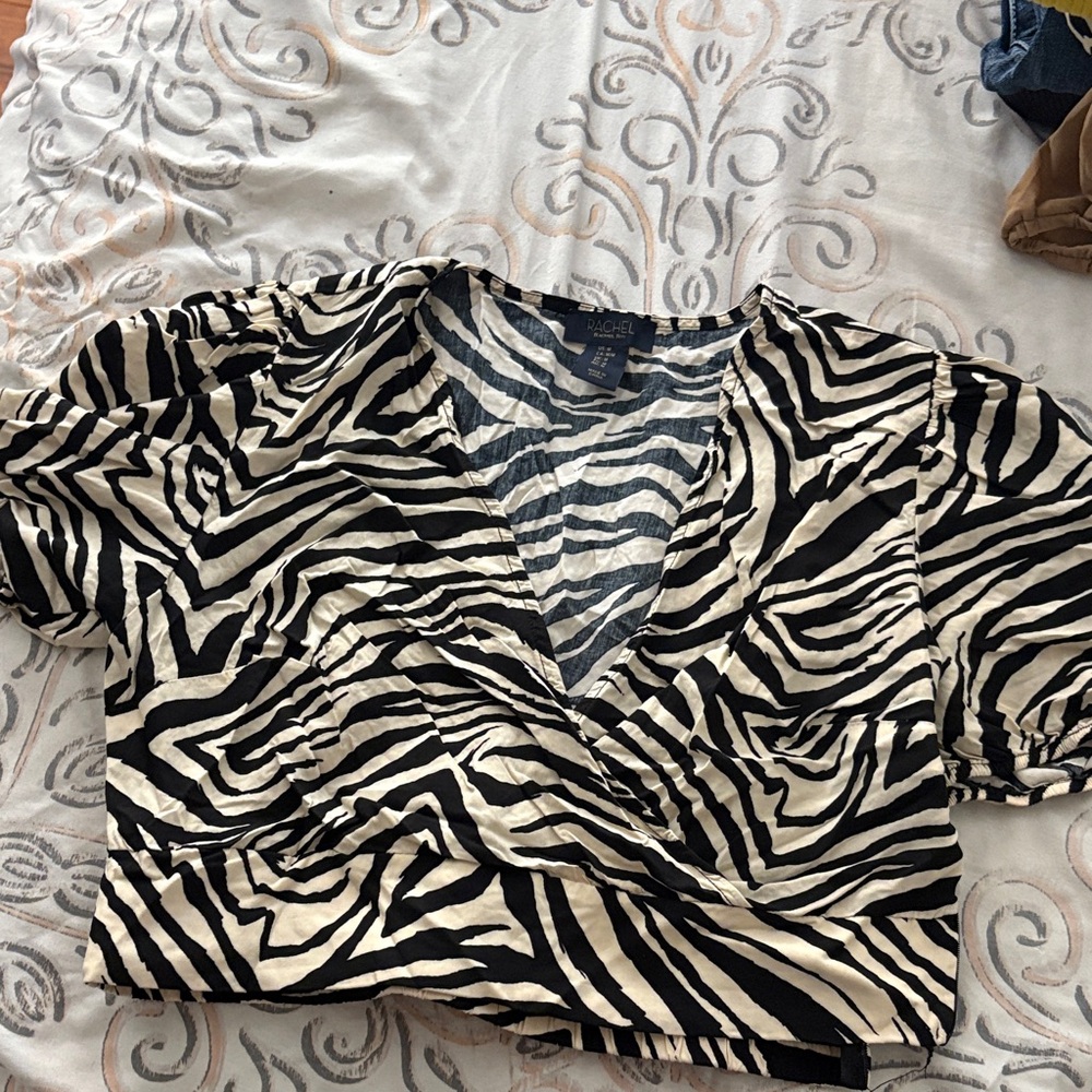 RACHEL Rachel Roy Black and White Zebra Wrap Blouse